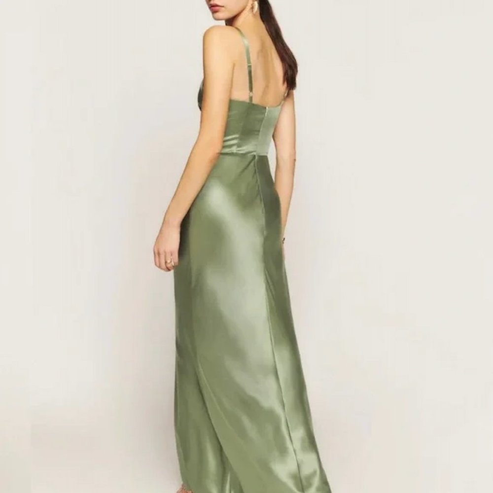 Reformation Satin Olive Slip Maxi Dress - Picture 4 of 9